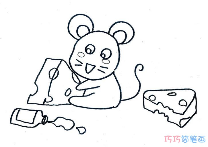 简单简笔画吃蛋糕小老鼠的画法步骤