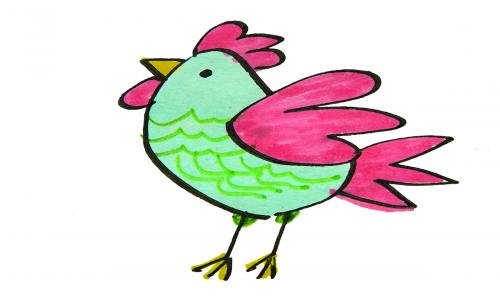 5岁少儿美术画图解教程 简单漂亮彩色简笔画公鸡怎么画