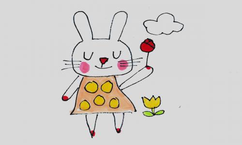 6一8岁中难度美术画一等奖 简单入门儿童画小白兔的画法