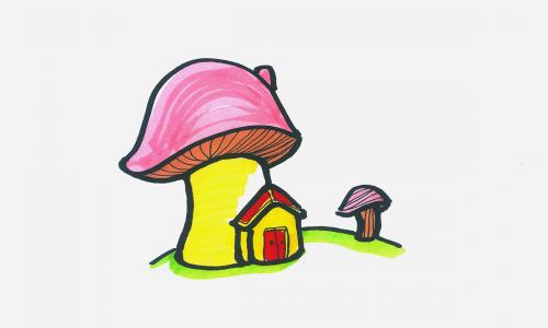 8一12岁幼儿学画 创意小学生彩色简笔画蘑菇屋怎么画