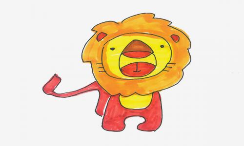 三岁儿童美术画步骤大全 简单彩色简笔画狮子的画法