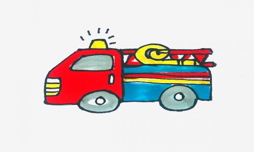 三岁儿童美术画图片 创意简笔画消防车的画法